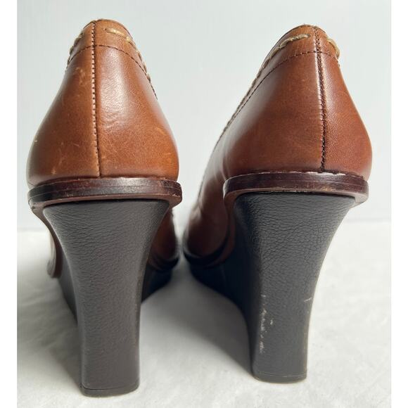 True Religion Women's Size 8.5 Handmade RUST Leather Wedge Heels50 - Picture 6 of 8